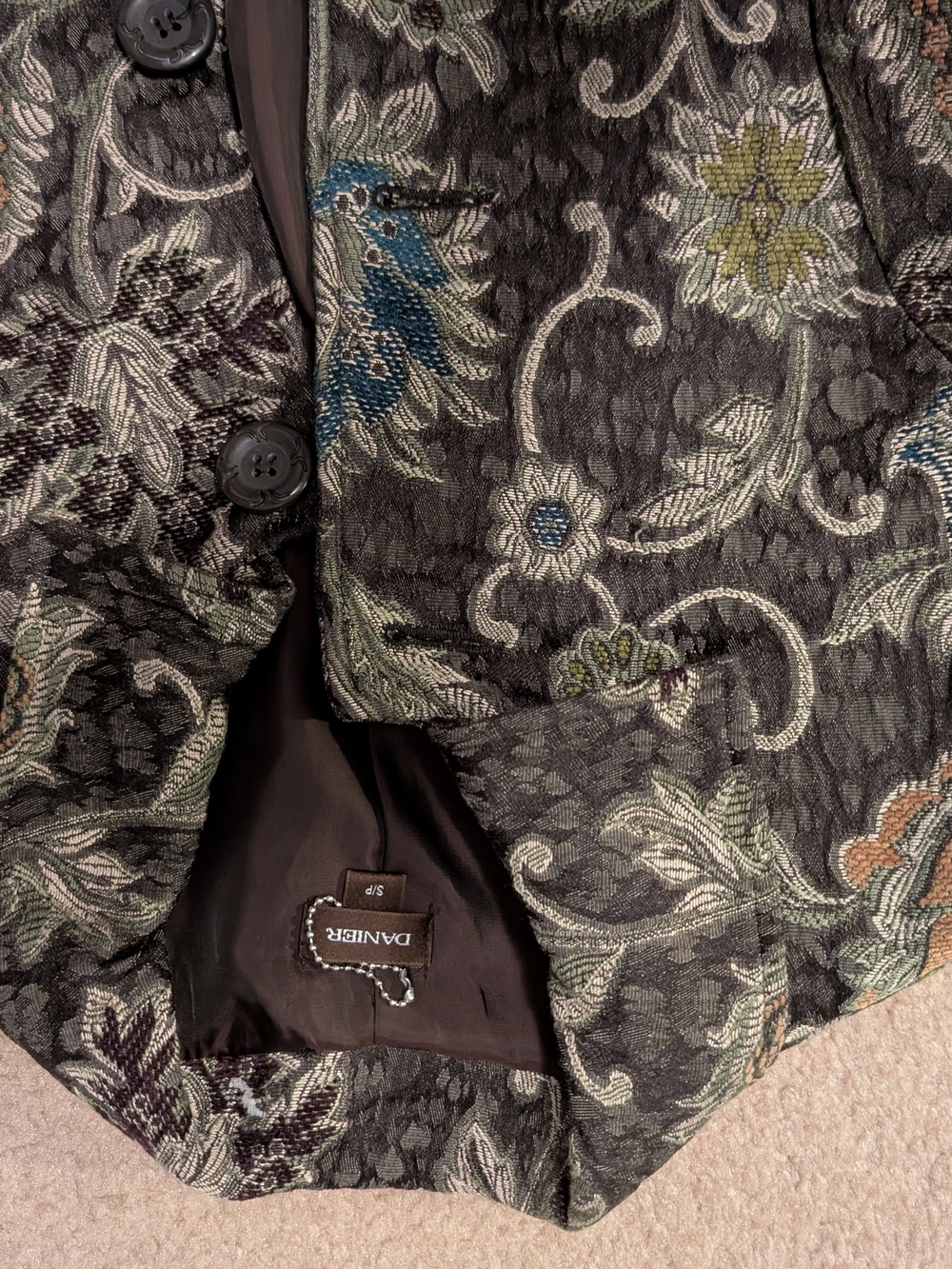 Jacquard Floral Long Women's Robe Coat in Earthy Shades with Multi-Color Accents - Picture 4 of 7